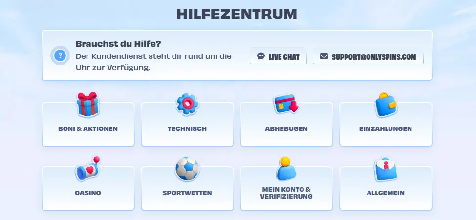 OnlySpins Casino-Hilfe